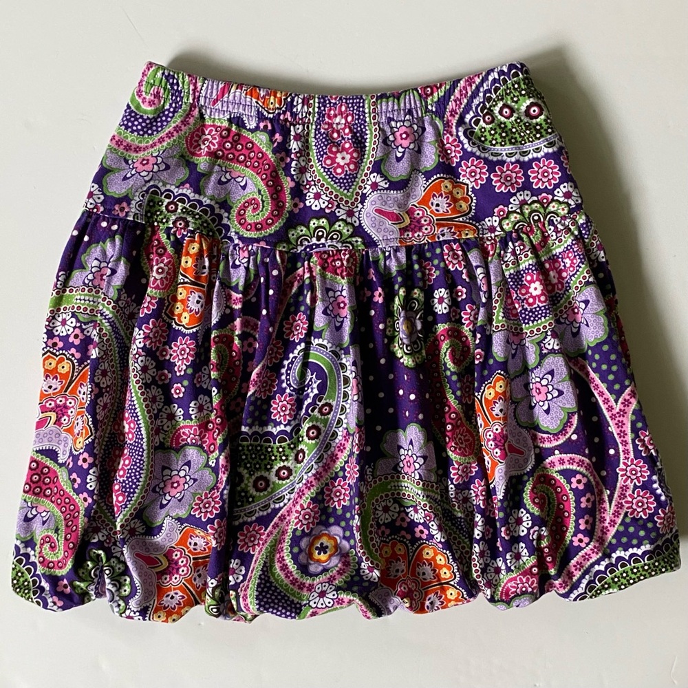 Hanna Andersson Skirt Size 130 8 Paisley Bubble 100% Cotton Purple Pink EUC